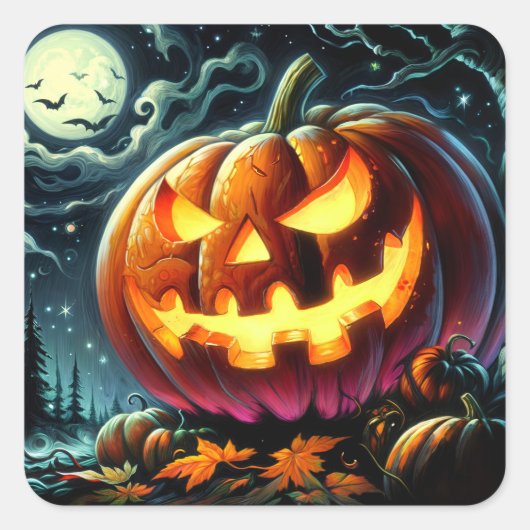 Griezelige Jack-o-Lantern Halloween Vierkante Sticker (Voorkant)