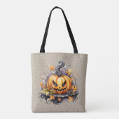 Griezelige Jack-O' Lantern Linnen Halloween Tote Bag (Achterkant)
