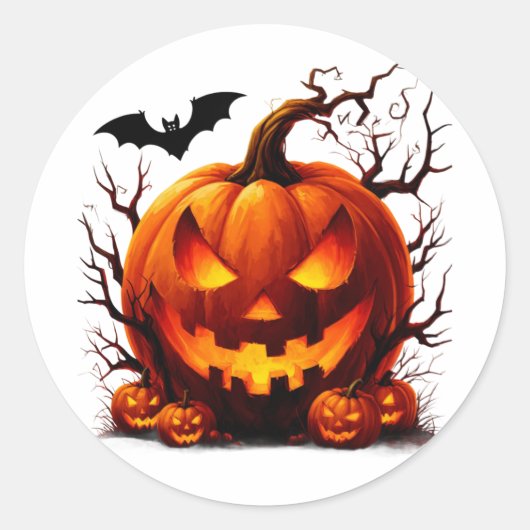 Griezelige Jack O Lantern Met Gloeiende Ogen 🎃 Ronde Sticker (Voorkant)