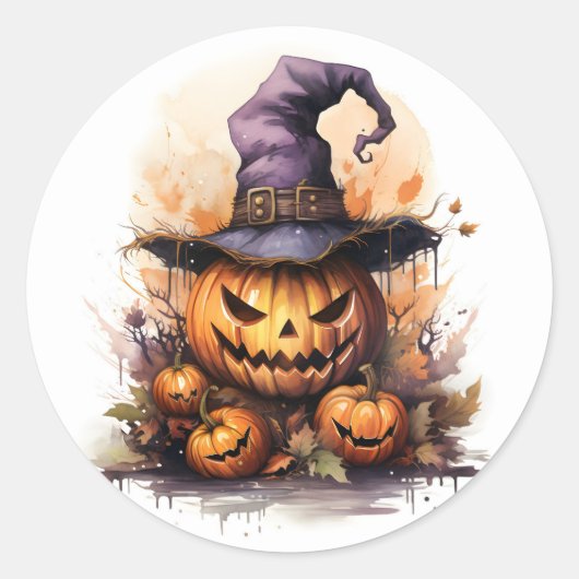 Griezelige Jack-O-Lantern met heksen Pet Ronde Sticker (Voorkant)