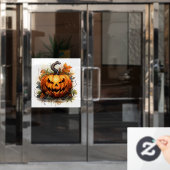 Griezelige Jack-o-Lantern met herfstbladeren Raamsticker (Kantoordeur)