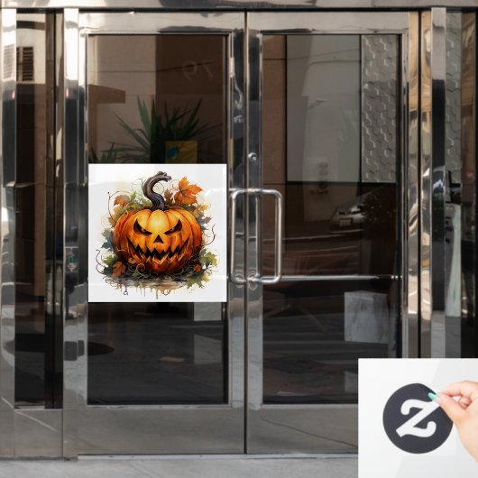 Griezelige Jack-o-Lantern met herfstbladeren Raamsticker (Kantoordeur)