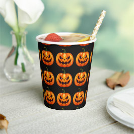 Griezelige Jack O Lantern Pompoen Halloween Zwart Papieren Bekers