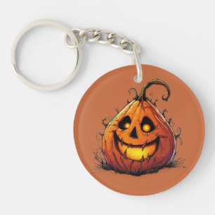 Griezelige Jack O’Lantern Pompoen met Gloeiende Og Sleutelhanger