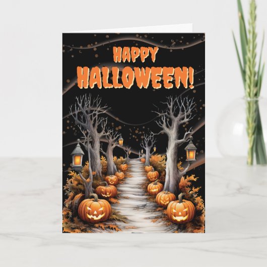 Griezelige Jack-o'Lantern Laan Halloween Feestdagen Kaart (Voorkant)