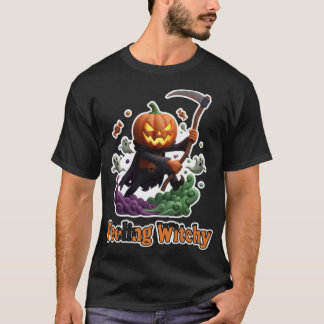 Griezelige jackolantern doodgraver met geesten en t-shirt