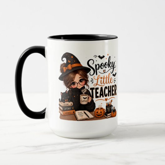 Griezelige Juf Zwarte Accent Halloween Mok (Links)