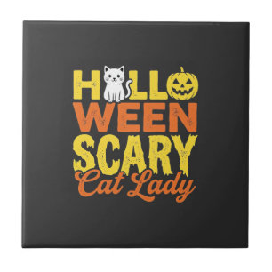 Griezelige Kat Dame Halloween Ontwerp_1 Tegeltje