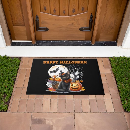 Griezelige Kat en Pompoenen Halloween Deurmat (Buiten)