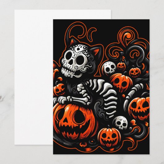 Griezelige Kat en Pompoenen Kaart (Voorkant / Achterkant)