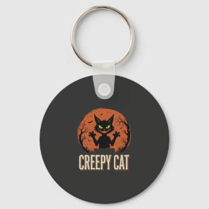 Griezelige Kat Halloween Oude Maan Grafiek Sleutelhanger