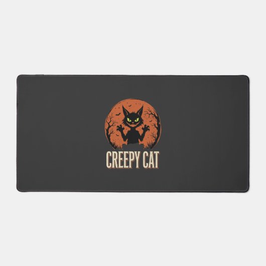 Griezelige Kat Halloween Oude Maan Grafisch Bureaumat (Voorkant)