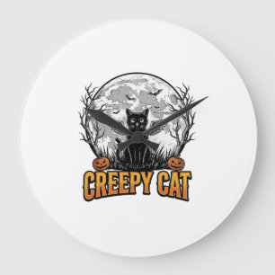 Griezelige Kat Halloween Vintage Gravure Ontwerp_1 Grote Klok