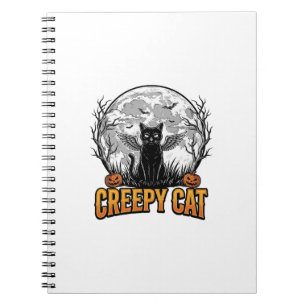 Griezelige Kat Halloween Vintage Gravure Ontwerp_1 Notitieboek
