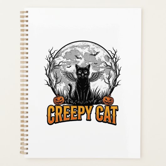 Griezelige Kat Halloween Vintage Gravure Ontwerp_1 Planner (Voorkant)