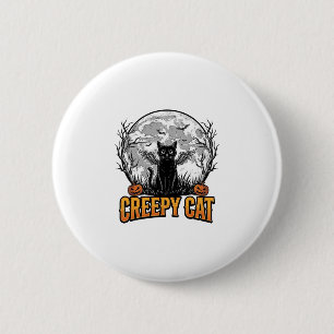 Griezelige Kat Halloween Vintage Gravure Ontwerp_1 Ronde Button 5,7 Cm