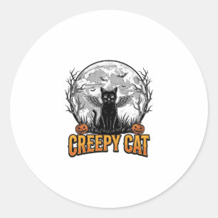 Griezelige kat Halloween Vintage Gravure Ontwerp_1 Ronde Sticker