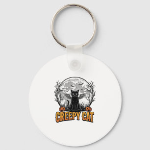 Griezelige Kat Halloween Vintage Gravure Ontwerp_1 Sleutelhanger