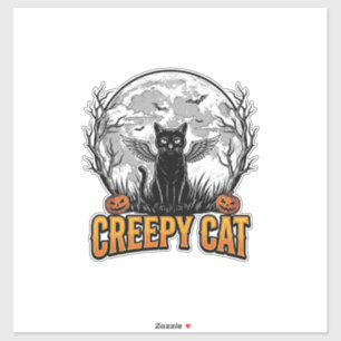 Griezelige Kat Halloween Vintage Gravure Ontwerp_1 Sticker