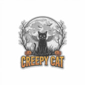 Griezelige Kat Halloween Vintage Gravure Ontwerp_1 Sticker (Voorkant)