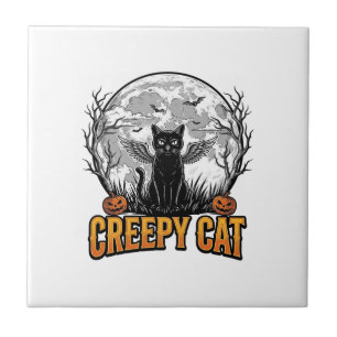 Griezelige kat Halloween Vintage Gravure Ontwerp_1 Tegeltje