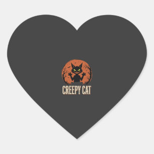 Griezelige Kat Halloween Vintage Maan Grafiek Hart Sticker
