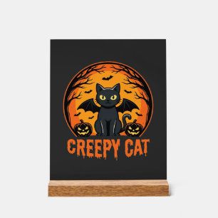 Griezelige Kat Halloween Vleermuis Maan Grafisch O Acryl Bord