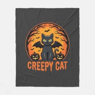 Griezelige Kat Halloween Vleermuis Maan Grafisch O Fleece Deken