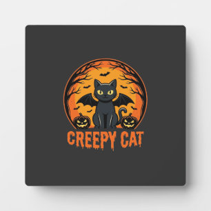 Griezelige Kat Halloween Vleermuis Maan Grafisch O Fotoplaat