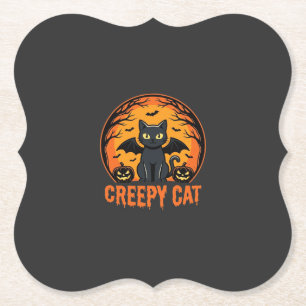 Griezelige Kat Halloween Vleermuis Maan Grafisch O Kartonnen Onderzetters
