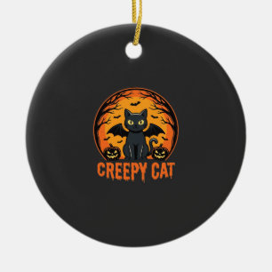 Griezelige Kat Halloween Vleermuis Maan Grafisch O Keramisch Ornament