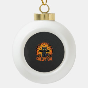 Griezelige Kat Halloween Vleermuis Maan Grafisch O Keramische Bal Ornament