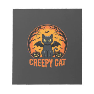 Griezelige Kat Halloween Vleermuis Maan Grafisch O Notitieblok