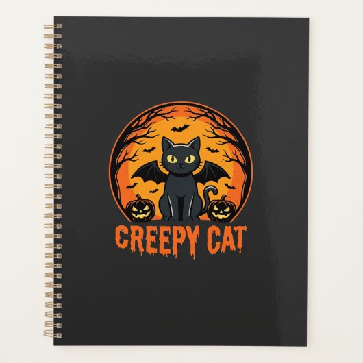 Griezelige Kat Halloween Vleermuis Maan Grafisch O Planner (Voorkant)
