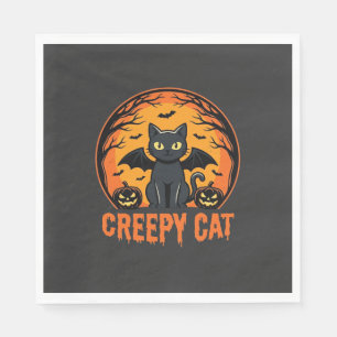 Griezelige Kat Halloween Vleermuis Maan Grafisch O Servet
