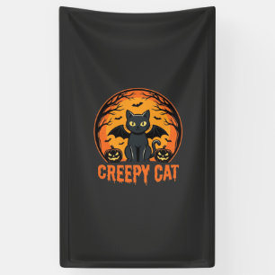 Griezelige Kat Halloween Vleermuis Maan Grafisch O Spandoek