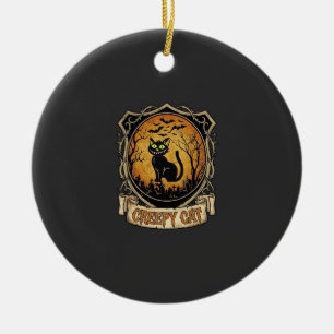 Griezelige Kat Halloween Zwarte Begraafplaats Vlee Keramisch Ornament
