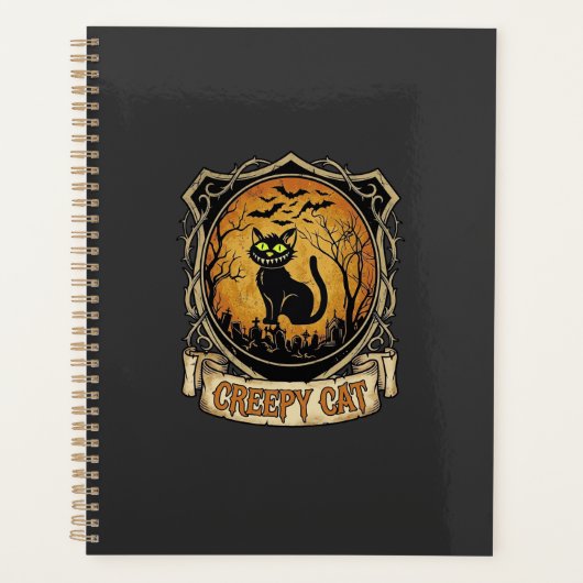 Griezelige Kat Halloween Zwarte Begraafplaats Vlee Planner (Voorkant)
