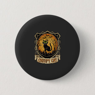 Griezelige Kat Halloween Zwarte Begraafplaats Vlee Ronde Button 5,7 Cm