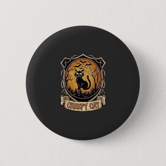 Griezelige Kat Halloween Zwarte Begraafplaats Vlee Ronde Button 5,7 Cm (Voorkant)
