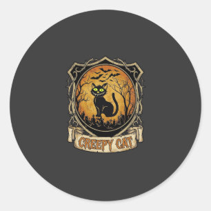 Griezelige Kat Halloween Zwarte Begraafplaats Vlee Ronde Sticker
