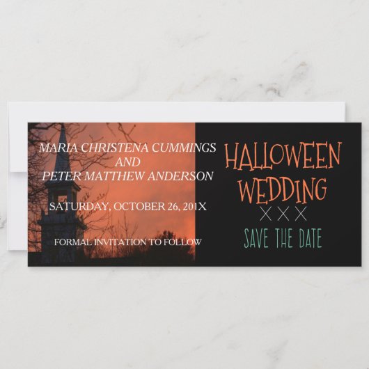 Griezelige kerk Halloween bruiloft Save The Date k (Voorkant)