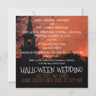 Griezelige kerk Halloween bruiloft uitnodiging
