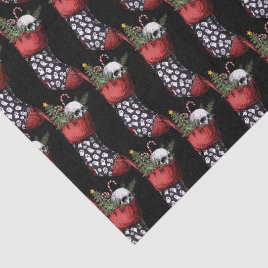 Griezelige kerst gotische schedel kous tissuepapier (Detail)