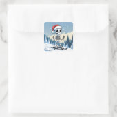 Griezelige Kerst Skelet op Skiën Vierkante Sticker (Tas)
