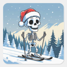 Griezelige Kerst Skelet op Skiën