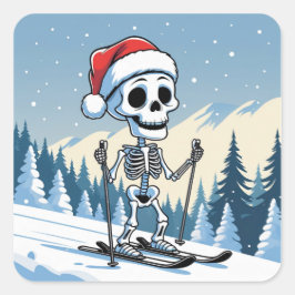 Griezelige Kerst Skelet op Skiën Vierkante Sticker