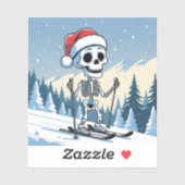 Griezelige Kerst Skelet op Ski's Sticker (Vel)