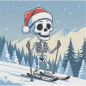 Griezelige Kerst Skelet op Ski's Sticker (Voorkant)