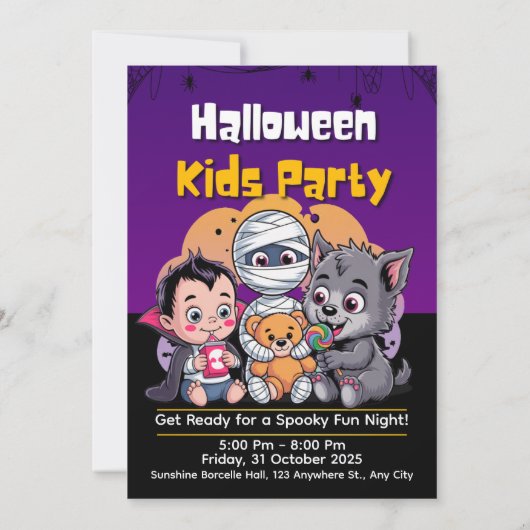 Griezelige kinderfeest uitnodiging voor Halloween (Achterkant)